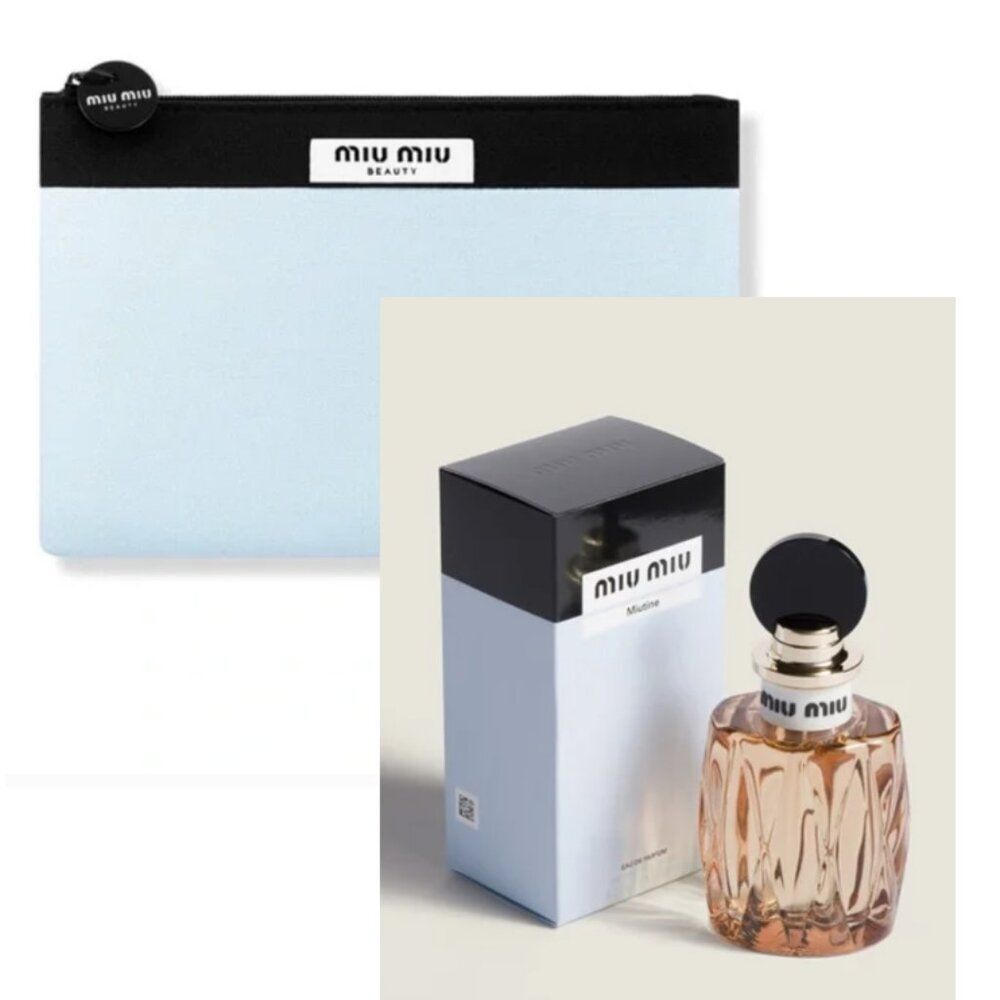 Miu Miu Beauty Duo | Designer Pouch + Mini Perfume (0.23 fl oz) Bundle - Picture 1 of 3